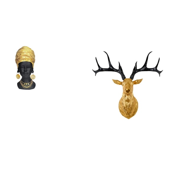 African Woman Statue Deer Head Sculpture Resin Ornament Elegant Design for Modern Home Office Display Shelf Decor