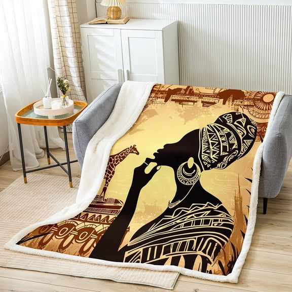 African Woman Themed Plush Fleece Blanket - Sherpa Microfiber Ethnic Afro Decor - Warm Fuzzy Blanket for Users & Babies - 30"x40"