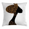thumbnail image 1 of African Woman Throw Pillow Cushion Cover, Face Profile Silhouette Woman with Headscarf Tribal Art Folk Elements, Decorative Square Accent Pillow Case, 18 X 18 Inches, Brown Black White, by Ambesonne, 1 of 2