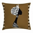 thumbnail image 1 of African Woman Throw Pillow Cushion Cover, Female Head Silhouette Stylish Headscarf Geometric Artistic Framework, Decorative Square Accent Pillow Case, 24 X 24 Inches, Brown White Black, by Ambesonne, 1 of 2