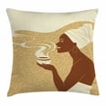 thumbnail image 1 of African Woman Throw Pillow Cushion Cover, Smiling Happy Afro Lady with Hot Coffee Cup Seeds Cocoa Vintage, Decorative Square Accent Pillow Case, 18 X 18 Inches, Brown Light Brown Cream, by Ambesonne, 1 of 2