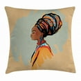 thumbnail image 1 of African Woman Throw Pillow Cushion Cover, Watercolor Profile Portrait of Native Woman with Ethnic Hairdo and Earrings, Decorative Square Accent Pillow Case, 16 X 16 Inches, Multicolor, by Ambesonne, 1 of 2
