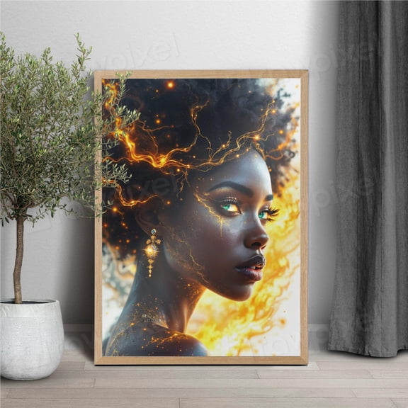 African Woman Wall Art, Vibrant Green Eyes & Cultural Elegance, Bold Afro Beauty Wall Art, Modern Wall Decor, 16x24 UNFRAMED