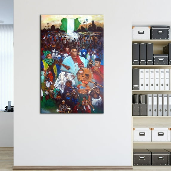 African Woman Wall Decor, African Poster, Abstract Wall Art, Nigeria People, Traditional Art, Ethnic Printed, Nigeria Poster, Canvas Wall Decor - White Framed