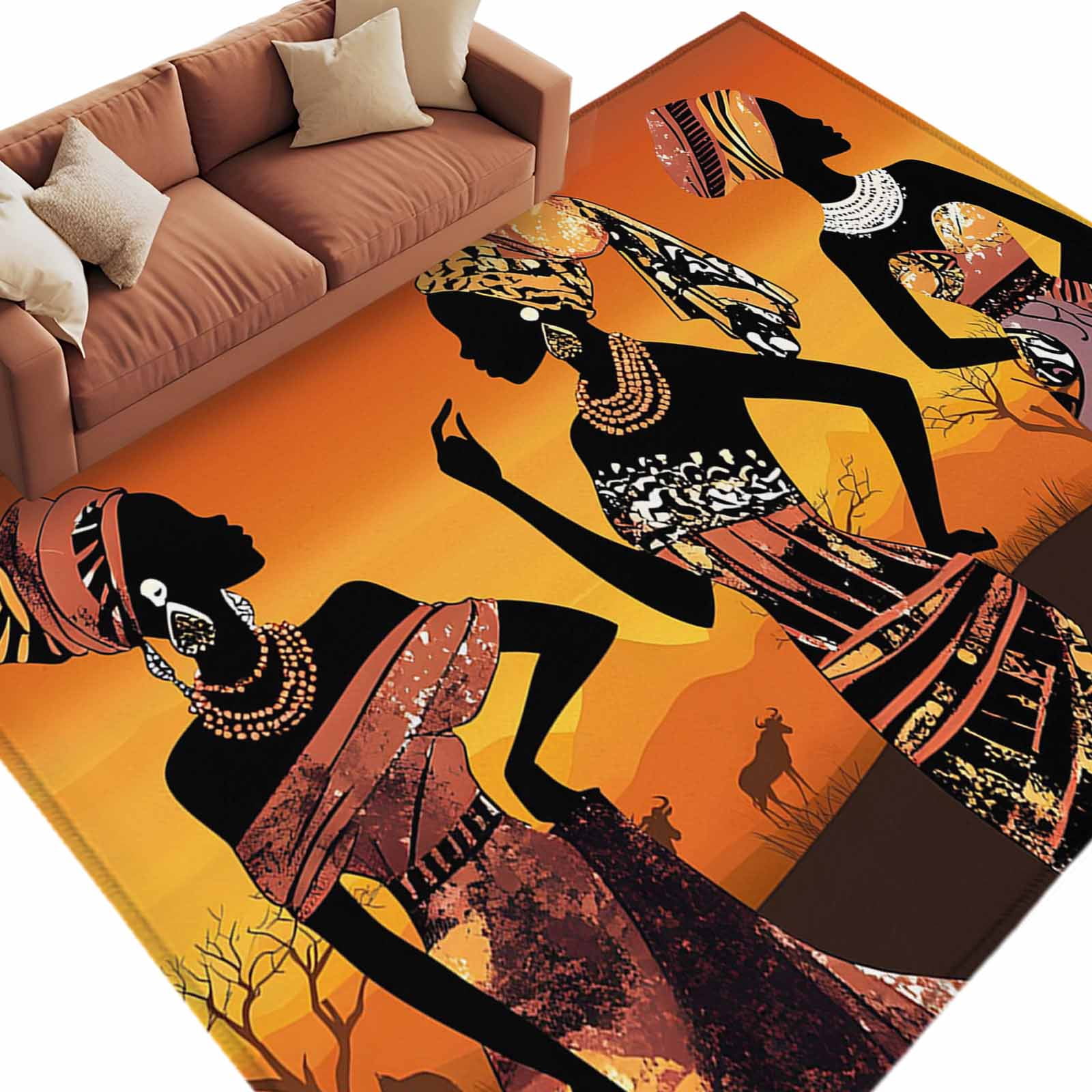 African Women Area Rug 5x7ft Tribe Ethnic Style Non-Slip Washable ...