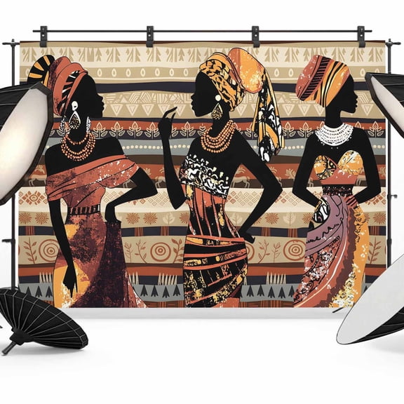 African Women Backdrop for Photography,Fabric Photo Background Backdrop,Black Boho Tradition Ethnic Southwest Photo Booth Background for Portrait Photoshoot Video Wedding Decoration Banner 7x5ft