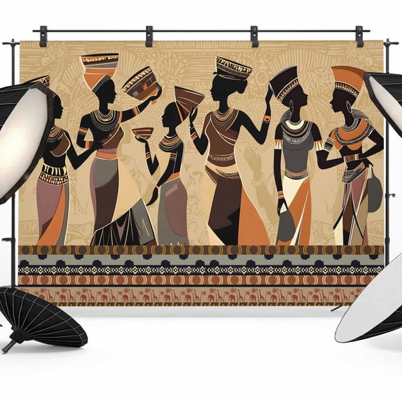African Women Backdrop for Photography,Fabric Photo Background Backdrop,Black Girl Retro Ethnic Ancient Tradition Photo Booth Background for Portrait Photoshoot Video Wedding Decoration Banner 10x8ft
