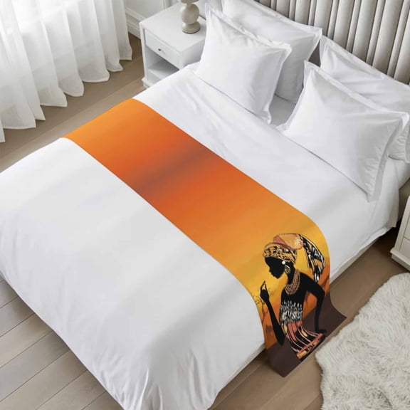 African Women Bed Runner Scarf, Tribe Ethnic Style Traditional Sunset Cow Twin Bed Scarf Runner, No Fading Decorative Bedding Scarf for Bedroom Hotels Homes and Guestrooms