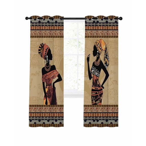 African Women Blackout Curtains 45 Inch Length Silhouette Ethnic Style Thermal Insulated Window Curtain Window Drapes 2 Panels for Bedroom Living Room 52"Wx45"L
