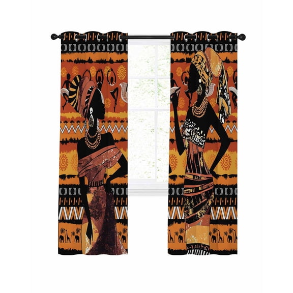 African Women Blackout Curtains 45 Inch Length Tribe Ethnic Style Thermal Insulated Window Curtain Window Drapes 2 Panels for Bedroom Living Room 52"Wx45"L