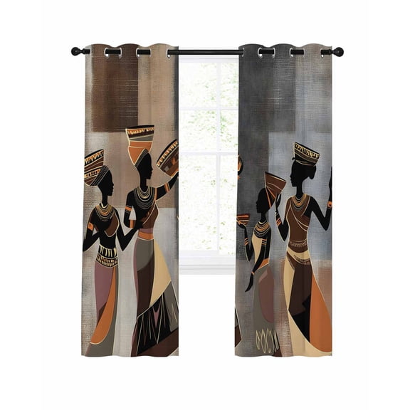 African Women Blackout Curtains 96 Inch Length Tribe Ethnic Style Thermal Insulated Window Curtain Window Drapes 2 Panels for Bedroom Living Room 52"Wx96"L