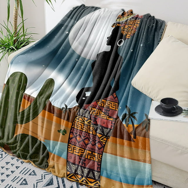 African Women Brown Ethnic Flannel Blanket Travel Picnic Blanket