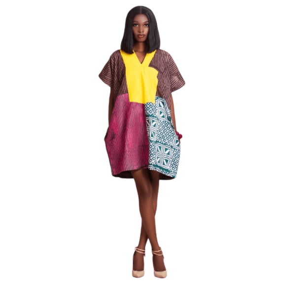 African Women Cairo Dress With Bib (Adire)