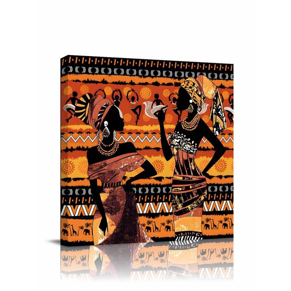 African Women Canvas Wall Art, Tribe Ethnic Style Traditional Africa Framed Wall Decor Modern Artwork Prints Painting for Living Room, Bedroom, Kitchen & Cafe Decor 8x8 Inch