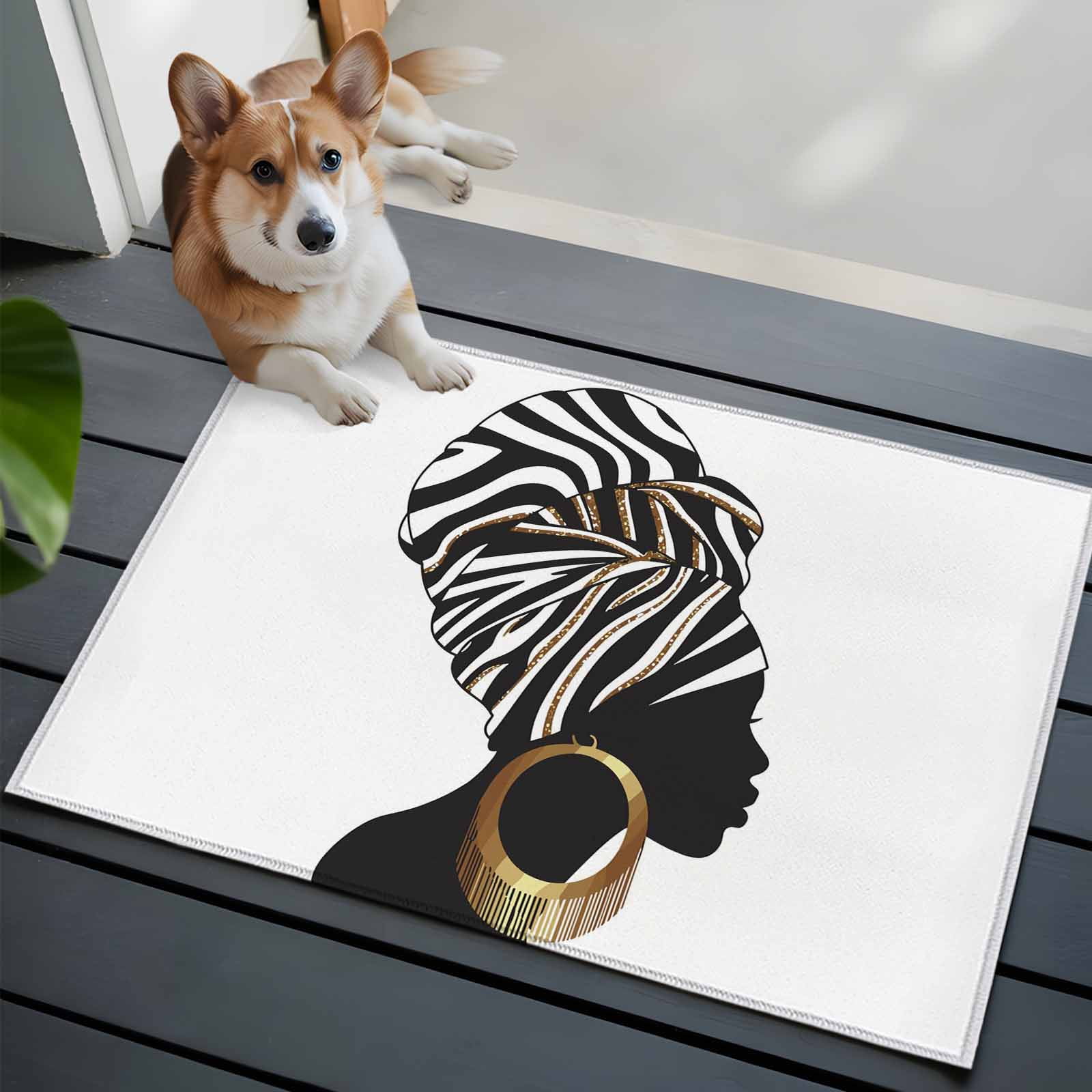African Women with Earrings Front Door Rugs 2x3 ft Ethnic Black ...