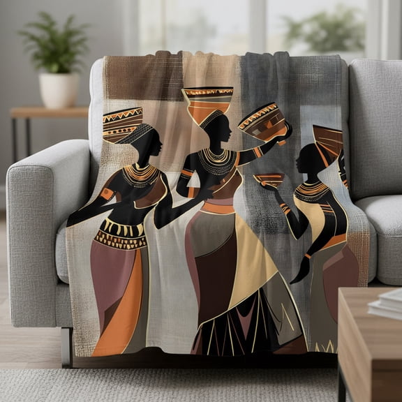 African Women Fleece Throw Blanket Tribe Ethnic Style Ultra Soft Fuzzy Cozy Flannel Throw Blanket for Couch Sofa Bed Car Travel, Ideal Gifts 30x40 Inches
