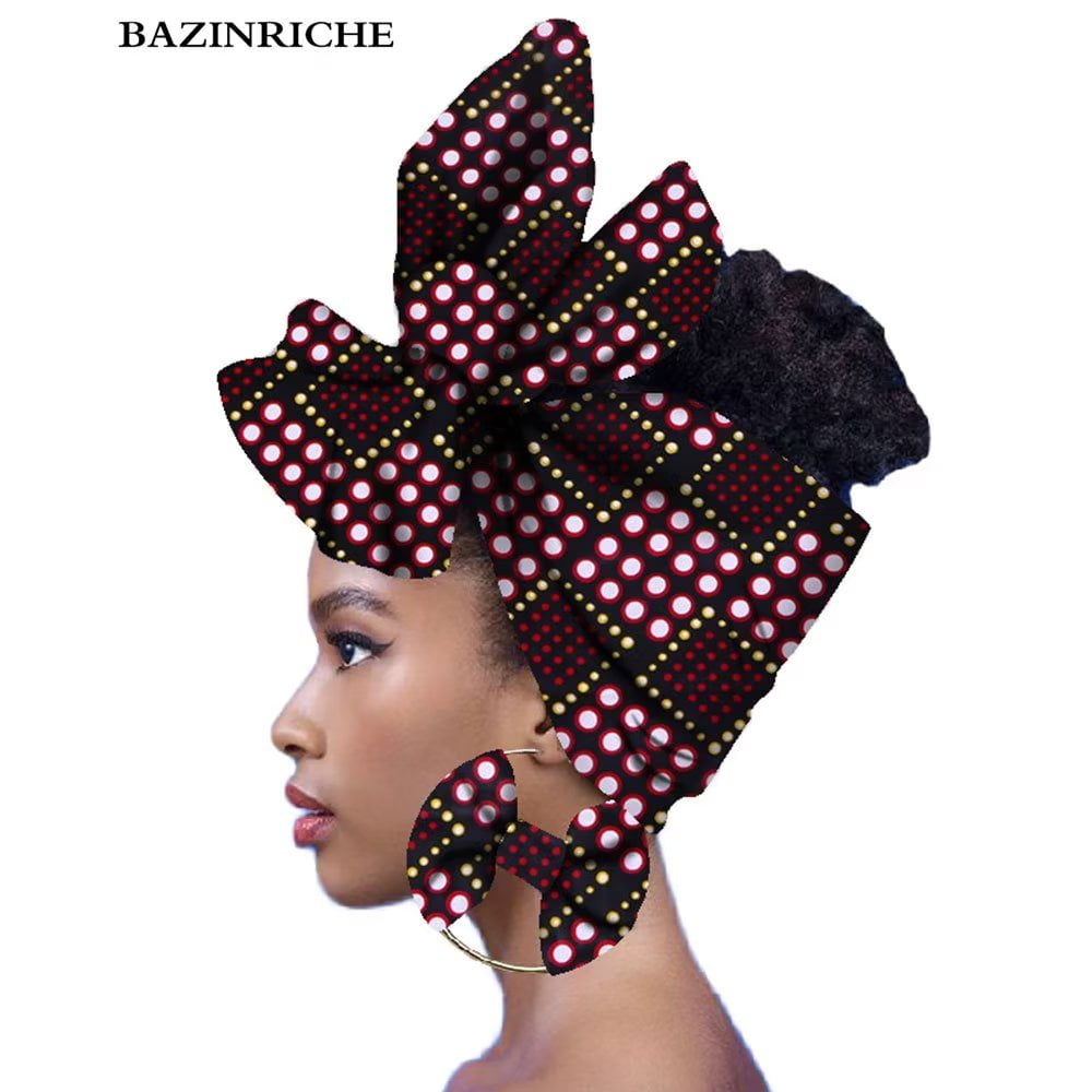 African Women Head Scarf And earrings sets Headwear Wax  display picture 1