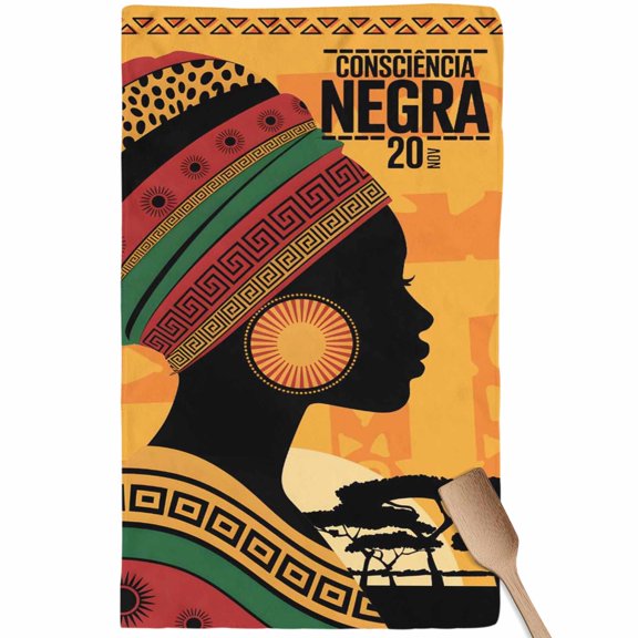 African Women Kitchen Towel Dish Cloths Set of 1, Microfiber Soft Kitchen Hand Towels, Orange Sunset Western Tribe Woods Forest Absorbent Quick Drying Dishcloths 18 x 28 Inches
