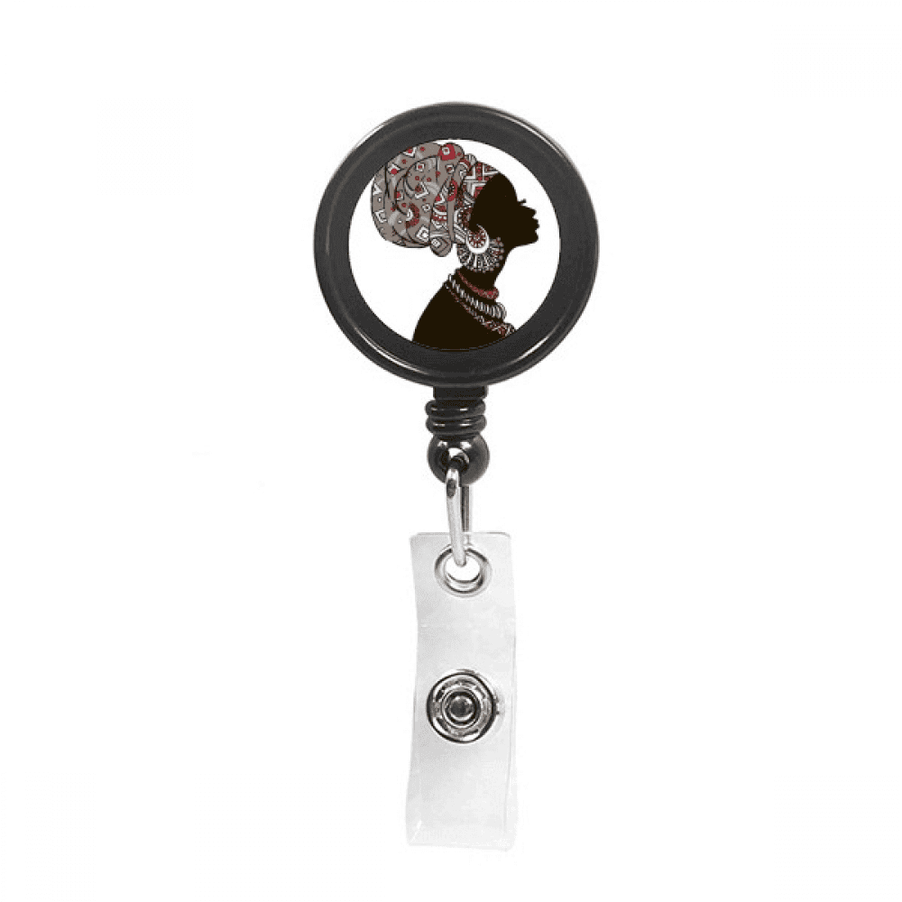 African Women LadyAboriginal Headdress Retractable Keychain Badge Holder ID Badge