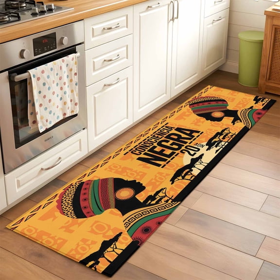 African Women Runner Rug 2x6 FT, Non Slip Hallway Carpet, Orange Sunset Western Tribe Woods Forest Washable Soft Floor Carpet Throw Runner Carpet Long Rug for Entryway Kitchen Bedside Sliding Door