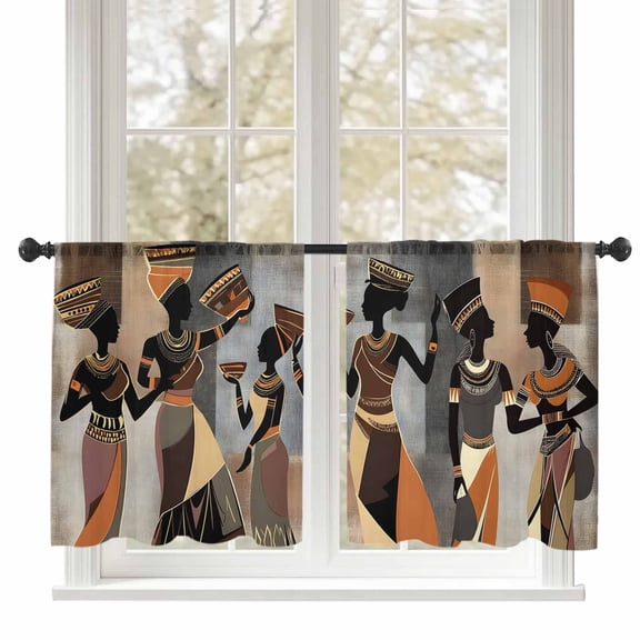 African Women Sheer Curtains 54 inches Long, Tribe Ethnic Style Abstract Background Light Filtering Sheer Window Curtains Rod Pocket Voile Drapes for Bedroom Living Room, 52"W x 54"L 2 Panels