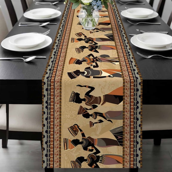 African Women Table Runner 36 Inches Long, Black Girl Retro Ethnic Ancient Tradition Kitchen Coffee Dining Table Decoration for Home Party Birthday Wedding Home Decor 13x36 Inches