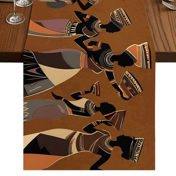 African Women Table Runner 36 Inches Long, Tribe Ethnic Style Cotton Linen Dining Table Runner Dresser Scarves for Home Kitchen Party Decor 13"x36"