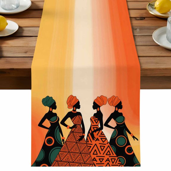 African Women Table Runner, Black Women Cotton Linen Table Cloth, Nation Abstract Art Tablerunner for Kitchen Dining Party Wedding Home Decor 13x36 Inch