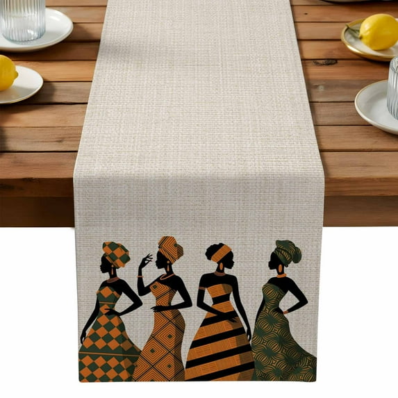 African Women Table Runner, Black Women Kitchen Table Runners Dress Scarves for Table Decorations Party/Restaurant/Indoor Outdoor Use, 13x120in