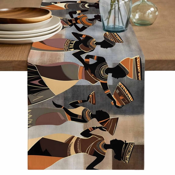 African Women Table Runner, Tribe Ethnic Style Cotton Linen Kitchen Table Decoration Washable Dining Tabletop Runners for Home Party Decor 13x90 Inches