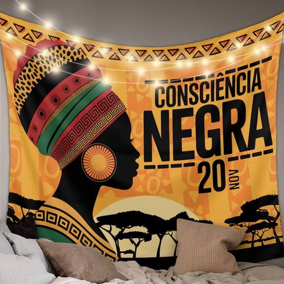 African Women Tapestry for Bedroom Wall Hanging Tapestry, Orange Sunset Western Tribe Woods Forest Ceiling Backdrop Tapestries Poster Blanket Wall Decor for Teens Room Living Room Dorm 59" x 90"