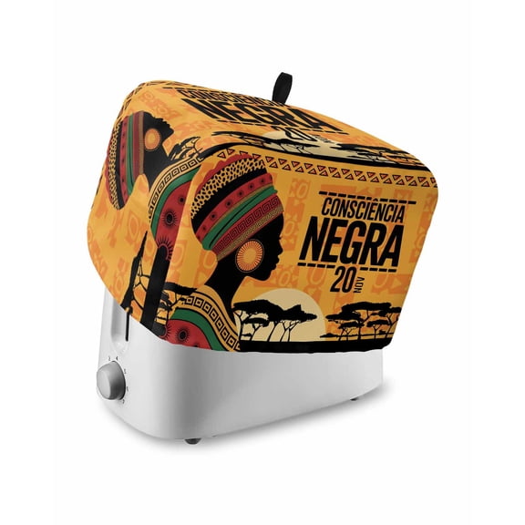 African Women Toaster Cover 2 Slice, Small Kitchen Appliance Covers, Orange Sunset Western Tribe Woods Forest Toaster Oven Cover with Loop, Bread Machine Cover Polyester Dust Cover Protection