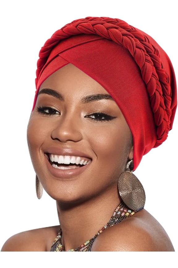 African Women Turban Caps Beanie Twist Headscarf Pre-Tied Double Twisted Braid Hair Cover Wrap Hat Chemo Cancer Cap