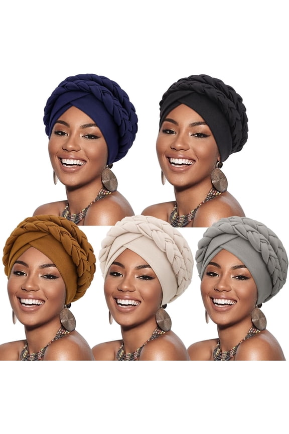 African Women Turban Caps Beanie Twist Headscarf Pre-Tied Double Twisted Braids Headwraps for Women Chemo Cancer Cap