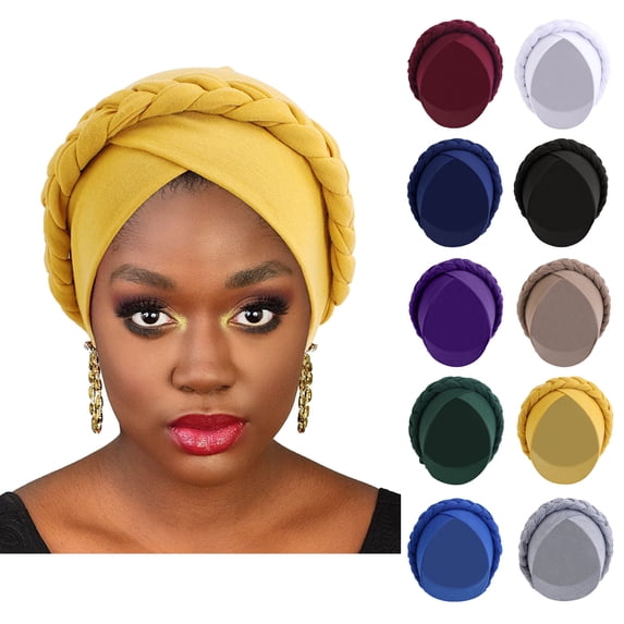 African Women Turban Caps Pre-Tied Double Twisted Braid Hair Cover Wrap Hat Beanie Twist Headscarf Chemo Cancer Cap Headwraps for Women turban headbands for women Green One Size
