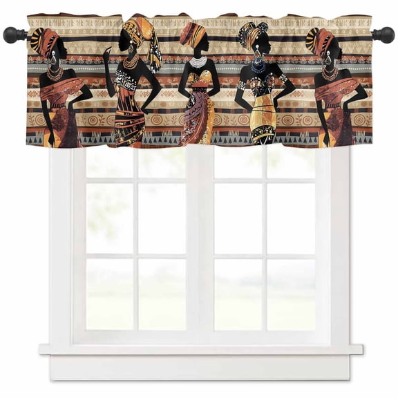 African Women Valances for Windows Farmhouse Kitchen Curtains Valances Rod Pocket Valance Curtains for Kitchen Windows Black Boho Tradition Ethnic Southwest Window Valances for Bathroom 60"x18"