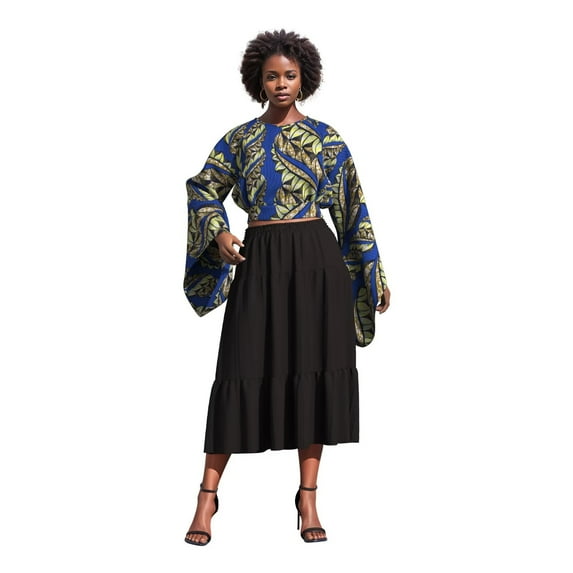 African Women's Tops Long Big Sleeve Backless Short Shirt Ankara Print Coat Dashiki Party Clothing
