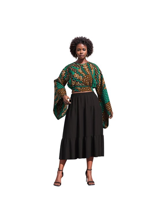 African Women's Tops Long Big Sleeve Backless Short Shirt Ankara Print Coat Dashiki Party Clothing