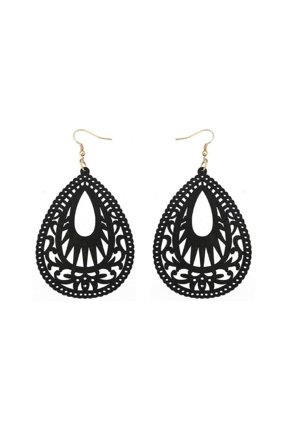 African Wood Drop Earrings for Women,Wooden Teardrop Dangle Earrings Boho Natural Wine Earrings Statement Fashion Country Jewelry