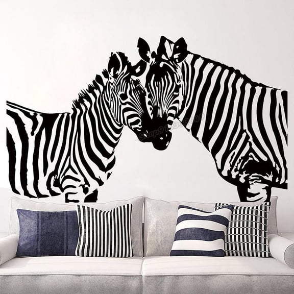 African Zebra Wall Decals Nursery Safari Jungle Animals Decal Zebra Heads Wall Stickers Kids Room Girl Boy Above Bed Decor 57x34cm