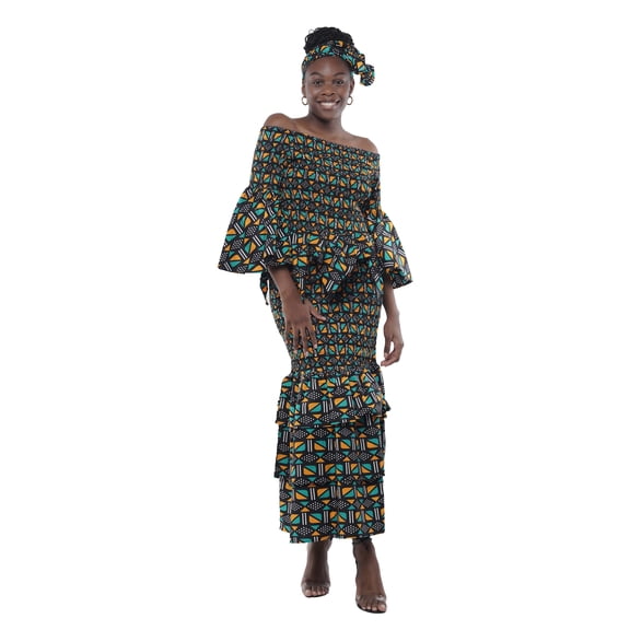 African Zig Zag Hem Top and Fish Tail Skirt Set