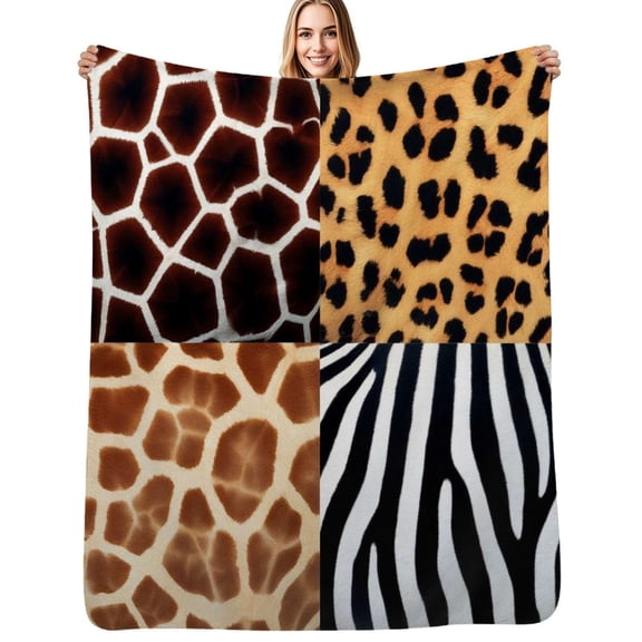 African animal skin textures collage Soft Blanket Travel Bedding Throws Flannel Bedspread Sofa Bed Cover