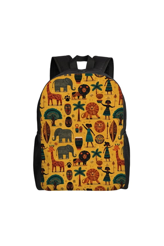 African culture and wildlife Backpack with 15 Inch Laptop Compartment,Water-Resistant Daypack, Large Capacity Backpack with Adjustable Breathable Shoulder Straps for Daily Use Travel Gym