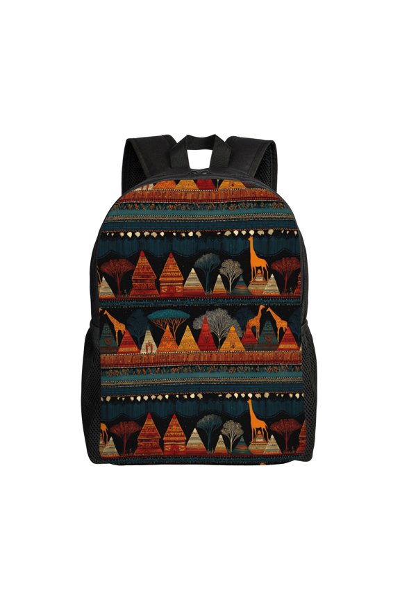 African landscape illustration Backpack with 15 Inch Laptop Compartment,Water-Resistant Daypack, Large Capacity Backpack with Adjustable Breathable Shoulder Straps for Daily Use Travel Gym