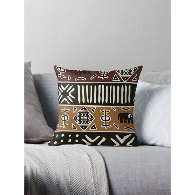 African mud cloth with elephants Throw Pillow Covers Cases Cushion