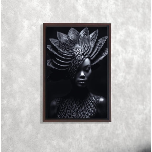 African woman wall art, black and white, tribal crown portrait, modern afro decor, elegant dark aesthetic, cultural statement print Poster Decor, Size 12x18 UNFFRAMED F03.1.8l1433