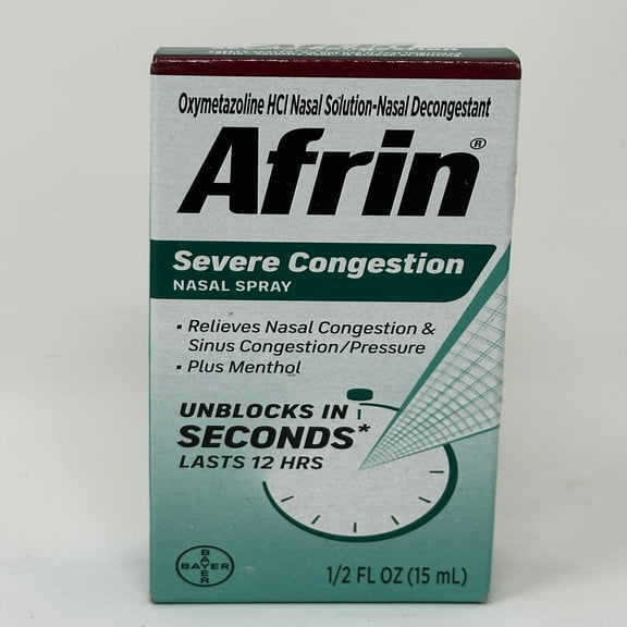Afrin 12 Hour Severe Congestion Maximum Strength Nasal Spray, 0.5oz, 5-Pack