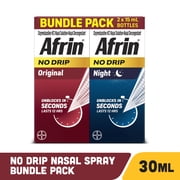 Afrin No Drip Original + Night Nasal Mist Bundle Pack, Non-Drowsy, Fast-Acting Decongestant for Nasal Congestion and Sinus Pressure Relief, Adults and Children 6 and Older, .5 fl oz Pack of 2