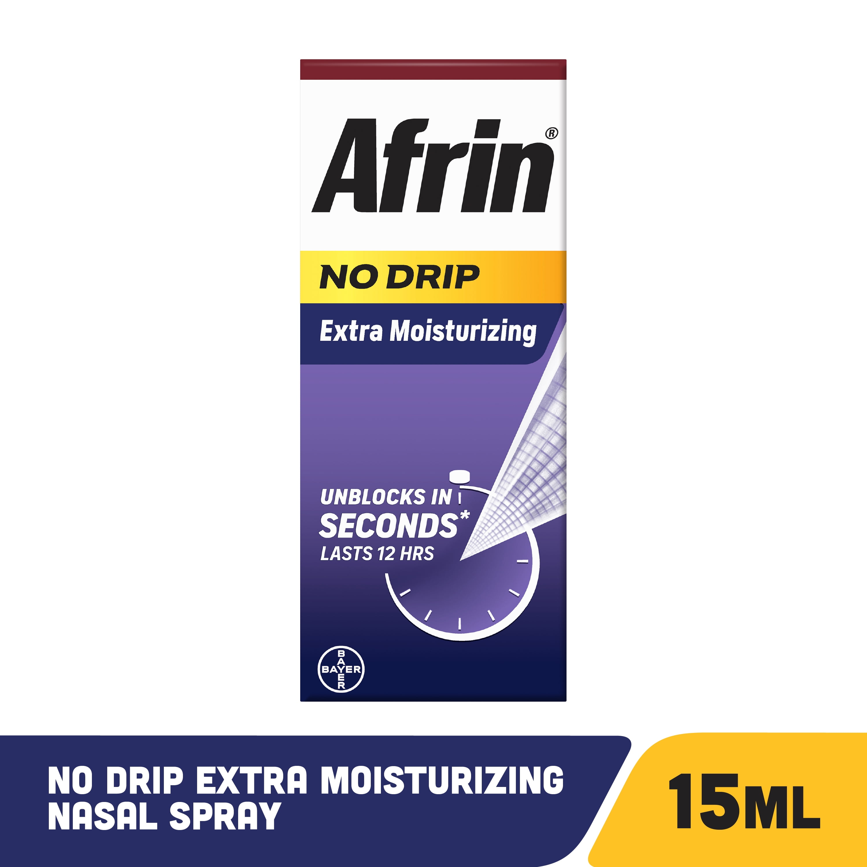 Afrin No Drip Extra Moisturizing Nasal Spray,12 Hour Congestion Relief, 15 mL
