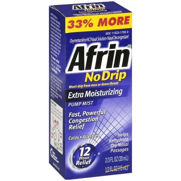 Afrin No Drip Extra Moisturizing Nasal Decongestant Pump Mist 0.666 fl. oz. Box